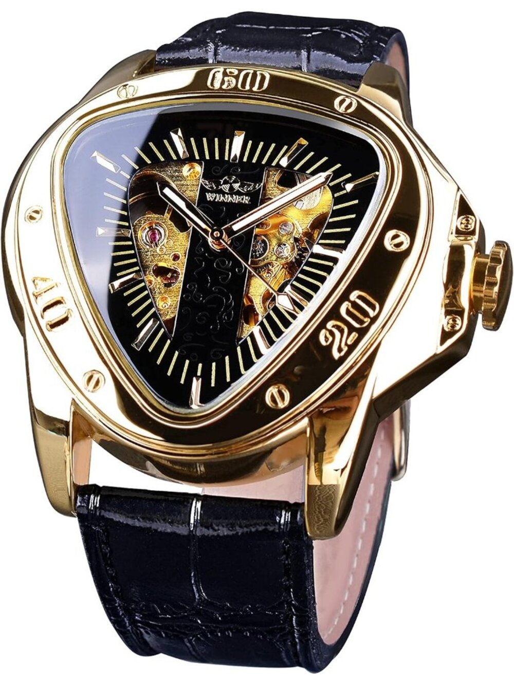 Men's Black Golden Triangle Racing Dial Skeleton Dial Automatic Movement Watches